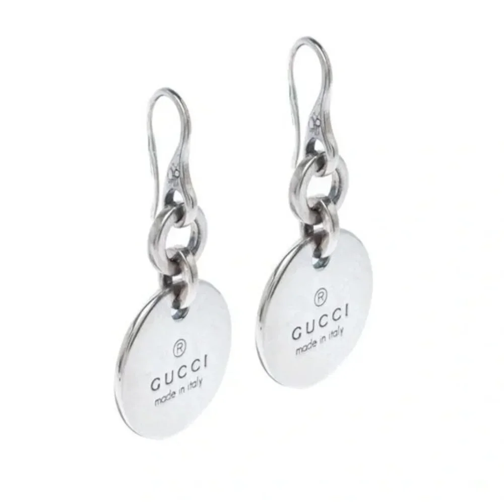 Gucci Sterling Silver Trademark Round Drop Earrings NIB w Box & Dust Pouch - Picture 2 of 7